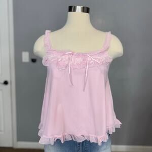 Edikted Ruffle Mesh Babydoll Tank Top, Pink, XS